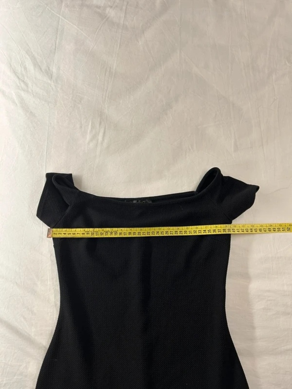 Off-Shoulder Black Midi Dress with Subtle Ruffle Shoulders - Picture 6 of 7